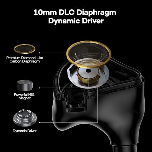 Linsoul 7HZ G1 In-Ear Monitor,Cuffie IEM con Diaframma Dinamico DLC da 10 mm,Auricolari da Gaming con Cavo Placcato Argento OFC Staccabile per Musicisti Audiofili (3.5mm Con Mic, Nero)