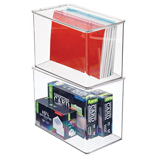 mDesign Tall Plastic Stackable Home Office Storage Organizer Box with