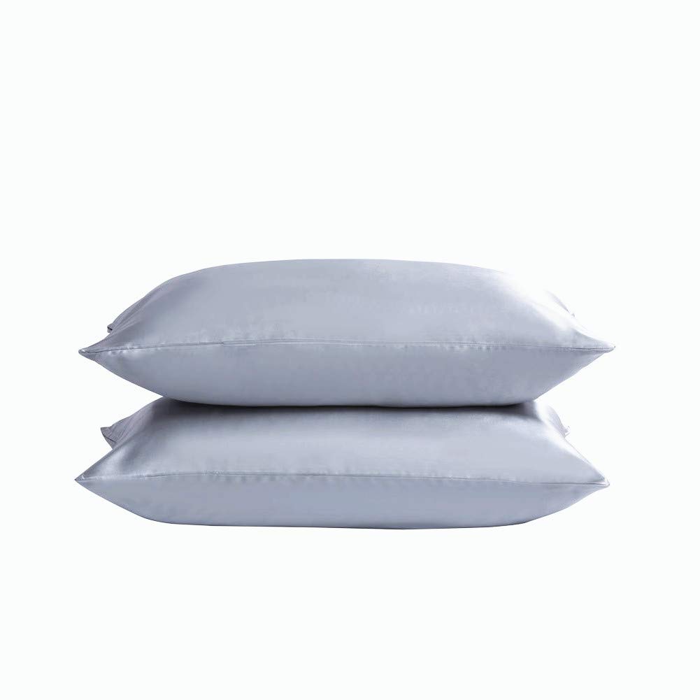 2 Pack Satin Silk Pillow Case Soft Pure Mulberry pillow Case Cover for Hair and Skin with Envelope Closure (Silver, Standard(50x75cm))