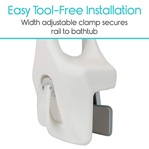 Vive Bathtub Rail - Heavy Duty Bathroom Tub Safety Rail for Elderly, Seniors, Handicap and Disabled - Clamp Railing Bath Support - Adjustable Shower Hand Grip - Handle Assist Grab Bar - Fits Most Tubs - Thumbnail 4