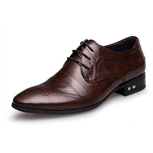 ZRO Men's Lace Up Classic Formal Brogue Oxford Dress Shoes BROWN US 8.5