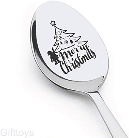 Gifttoys Merry Christmas with Tree and Santa Spoon - Christmas Spoons,Engraved Spoons,Christmas Gifts,Christmas Presents,Christmas Presents for Kids,Christmas Presents for Girls