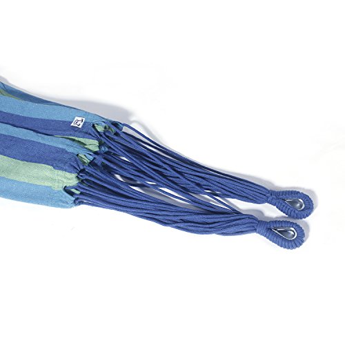 OnCloud Double Hammock for Travel Camping Backyard, Porch, Outdoor or Indoor Use, Carrying Pouch Included Blue/Green Stripes