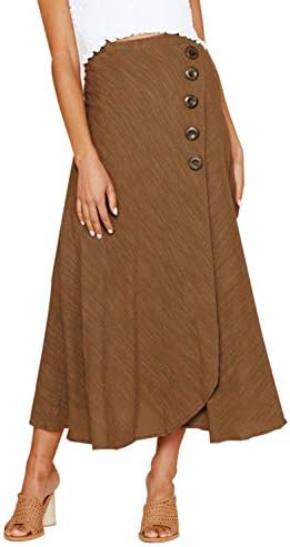Ancapelion Women’s High-Waisted Casual A-line Pleated Buttoned Tie up Split Long Maxi Skirts for Women