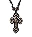 HZMAN Black Color Handmade Carved OX Bone Celtic Knot Cross Pendant Necklace Hemp Rope Resizable