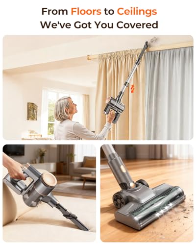 N8 Cordless Vacuum Cleaner, 40KPA Powerful Suction Vacuum Cleaners for Home,40 Mins Runtime, Rechargeable Battery, Self-Standing, Lightweight Stick Vacuum for Hardwood Floor Carpet Pet Hair (Argent)