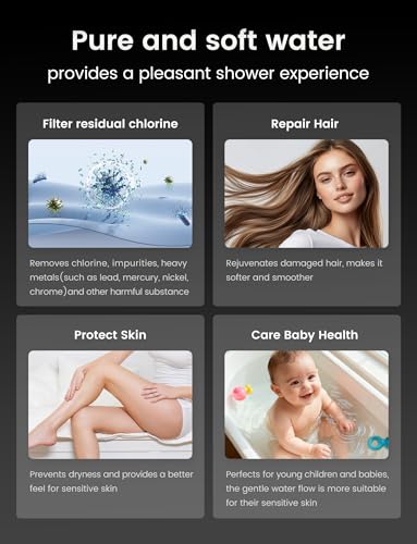 FEELSO Hard Water Filter Shower Head, 15 Stage Shower Filter, 5+2 Spray Modes High Pressure Shower Heads and 1.5M Hose, Universal Handheld Filtered Shower Head for Remove Residual Chlorine - Silver