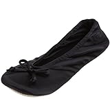 Isotoner Women's Classic Satin Ballerina Slipper (Medium - 6.5-7.5, Black)