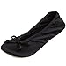 Isotoner Women's Classic Satin Ballerina Slipper (Medium - 6.5-7.5, Black)