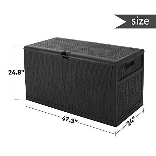 120 Gallon Resin Wicker Patio Storage Box, Waterproof Outdoor Storage Container Deck Box and Gar,Black