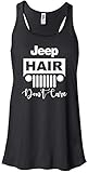 Beach, Lake, Jeep Hair, Don't Care Flowy Ladies Bella Racerback Tank Top (Large, Jeep Hair - Black)