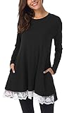 Mounblun Women Lace Long Sleeve Tunic Top Blouse With Pockets (X-Large, Black)