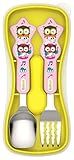 Edison Kids Flatware Straight Edge Spoon & Grooved Noodle Fork Set with Case (Pink)