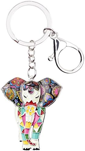 Jungle Animal Elephant Key Chain Key Ring Pom Gift Women Girl Bag Pendant Charm Fashion (White)