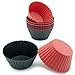 Freshware 12-Pack Silicone Standard Round Reusable Cupcake and Muffin Baking Cup, Black and Red Colors