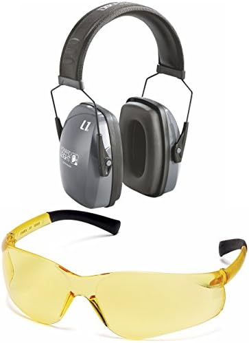 Shooting and Gun Range Kit BUNDLE with Deluxe Howard Leight 1010922 L1 Leightning Earmuff, and S2530 Ztek Amber Shooting Glasses