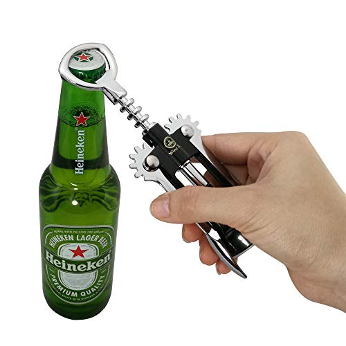 Wine Ziz Black Small Wing Corkscrew Bottle Opener with Bonus Foil Cutter | Sturdy Metal Cork Screw | Built-In Beer Cap Opener Accessories | Best Housewarming Kitchen Gift for Women and Men - Thumbnail 5