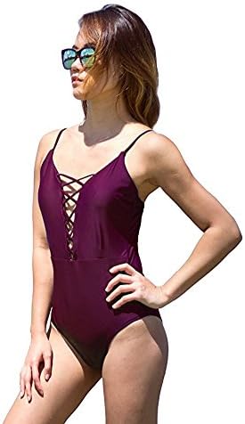 Womens One-pieces Criss Cross Front Swimwear Monochromatic and Backless Swimsuit (L, purple)