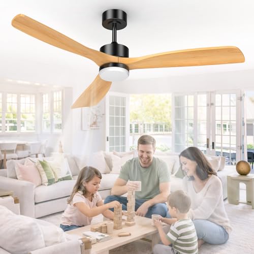 Ventilador de Techo de 60 Pulgadas con Aspas de Madera Sólida, Luz Led y Control Remoto – 3 Aspas, Ideal para Salas Grandes
