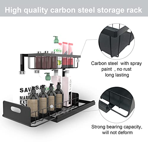 Under Sink Organizers And Storage, Metal Kitchen Pull Out Cabinets Organizer Bathroom Slide Out Storage Shelf 2 Tier Seasoning Jar Organizer Shelf Spice Rack For Countertop