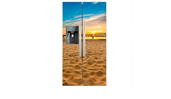 Vinilo Frigorífico Americano Pasarela Madera Elevada Playa ...