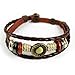 WILD-WIND (TM Unique Art Metal Button Ring Braided Leather Adjustable Wrap Bracelet (Circle)