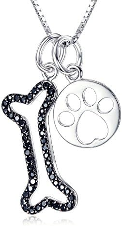 Musical Ball Sterling Silver Animal Puppy Dog Paw with Bone Pendant Necklace for Women, 18" (Paw with Bone)