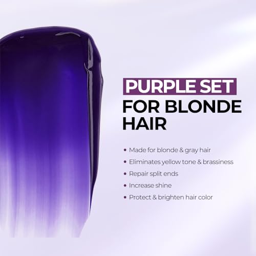 Karseell Purple Hair Mask and Purple Shampoo Set, Neutralizes Brass & Yellow Tones for Blonde, Gray, Silver Color Treated Hair, 2 x 16.9floz
