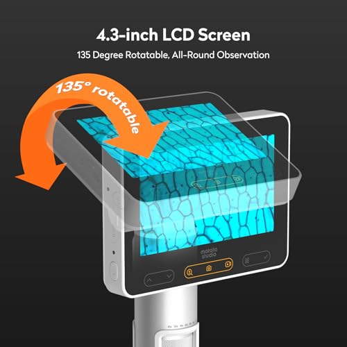 MatataStudio MX2-AS Professional Digital Microscope Portable Electronic Microscope 2 in 1 with 4.3 Inch LCD, 100x 1600x Zoom, Supports Photo and Video, Birthday Gift