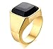 Gold Plated Stainless Steel Signet Rings with Black Agate for Men,Pinky Ring Band for Men,Gemstone Ring for Men,Size 8