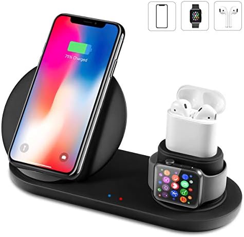 3 in 1 Wireless Charger Stand Qi-Certified Fast Wireless Charging Station for iPhone Compatiable for iPhoneX/XS/8/8P iWatch Series1/2/3/4 and Other Qi-Enabled Device