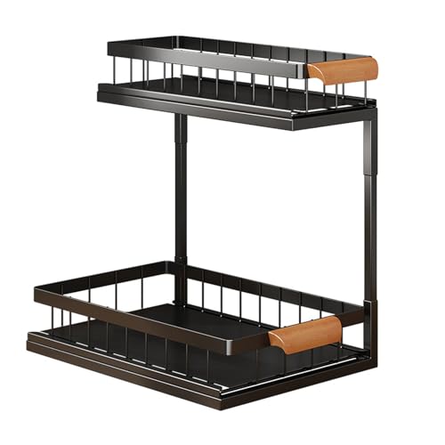 Keqin 2 Tier Under Sink Organizer,Pull Out Cabinet Shelves, Slide out Pull out Cabinet Organizer Shelf,Multi-Purpose Storage for Kitchen and Bathroom 36.5 * 27 * 37cm