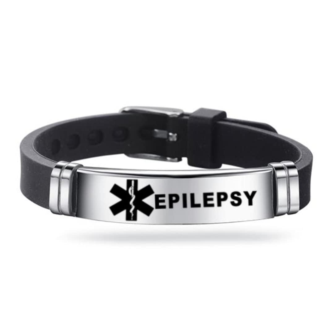 Medical ID Me - Medical Alert Silicone Bracelets Emergency Medical Awareness Epilepsy Diabetes COPD Blood Thinner Men Women Stainless Steel Adjustable (Epilepsy)