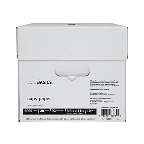 Just Basics Copy Paper, Letter Paper Size, 92 Brightness, 20 Lb, White
