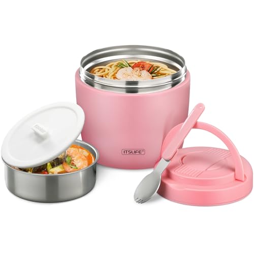 Itslife Thermobehälter für Essen 970ml, Thermoschüssel mit Deckel, Warmhaltebehälter aus Edelstahl mit Löffel, Thermoskanne Essen Auslaufsicher, Therm