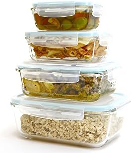 Glass Food Storage Container Set - 8 Piece Set (4 containers, 4 lids) with Easy Snap Lids by Western Ridge Products