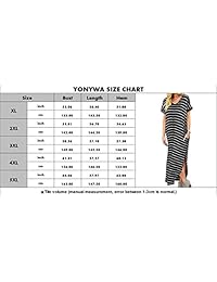 YONYWA - Vestido largo para mujer, talla grande, cuello en V, camiseta a rayas, vestido largo con bolsillos
