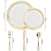bUCLA 25 Guest Clear Gold Plastic Plates with Disposable Silverware, Hammered Design Tableware include 25 Dinner&25 Salad Plates,25 Forks, 25 Knives, 25 Spoons