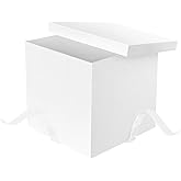 ysmile White Gift Box with Lid for Present Large Collapsible Gift Box with Filler Paper Ribbon for Birthday Anniversary Valentine 12x12x10
