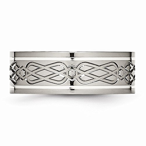 Chisel Titanium Sterling Silver Inlay Celtic Knot Flat 8mm Polished Band - Size 11.5
