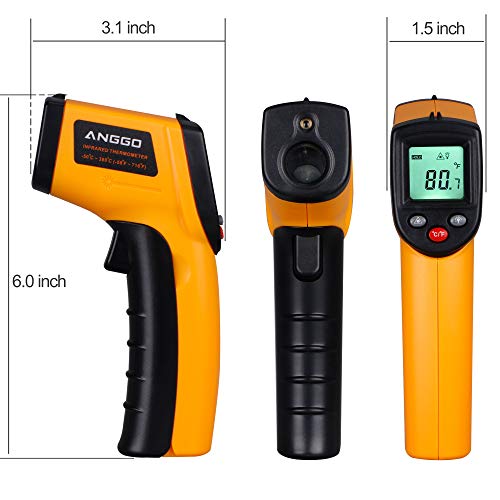 ANGGO IR Infrared Non-Contact Digital Temperature Gun Thermometer with Laser for Precisely Aiming, Bright LCD Display with LED Backlight (-58 °F to 716°F)