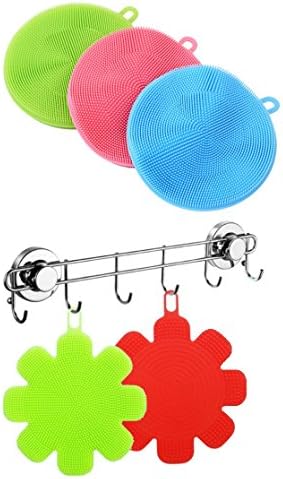 Rizamo Food-Grade Silicon Non Stick Dishwashing Sponge Scrubber | AntiBacterial Multipurpose Soft Smart Brush Set |Use for Kitchen Wash Pot, Pan, Dish, Bowls and Washing Fruit Vegetables - (Pack of 5)