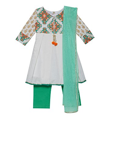 K&u girls  offwhite & green silk indian salwar …