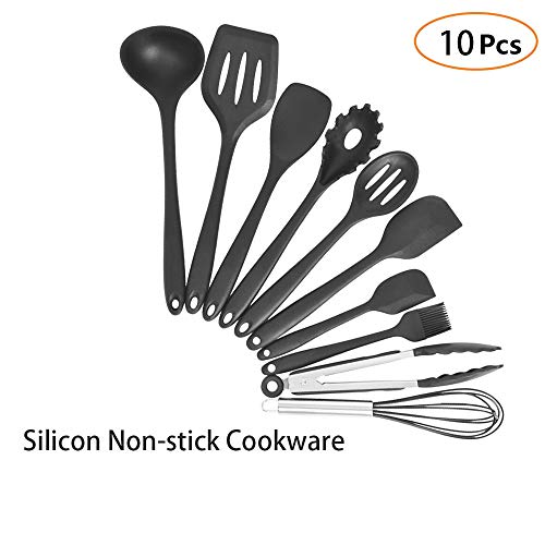 Silicone Kitchen Utensil Set, 10pcs Heat-Resistant Non-Stick Cooking Tool Kit Silicone Cooking Utensils With Solid Core High Heat Resistant for Cooking, Ideal Gift for Family【Ship from USA】 (Black) - Thumbnail 7