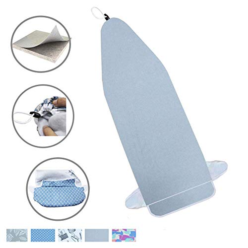 14"x42" Heat Resistance Metallic Over-The-Door Ironing Board Cover Durable Thicken Felt Material Padding Elastic Cord (Silver)