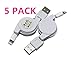 5 Pack (White) 0.8m USB Retractable Sync Charger USB Cable for Iphone5, Iphone5s, Iphone5c, Iphone6, Iphone6 Plus(5pack White)