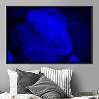 Framed Canvas Wall Art Jellyfish Floating Colorful Fish Group Marine Life Multicolor Nautical Photography Realism Ultra - 16x24 inches