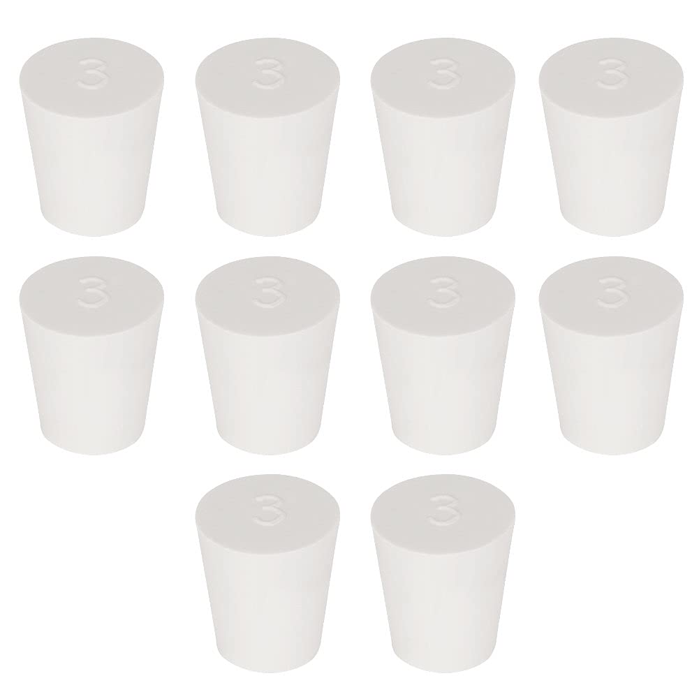 Labasics 10PK 3# Solid Rubber Stoppers - Size: 17mm Bottle, 23mm Top, 26mm Length - White Tapered Lab Seal Rubber Stoppers