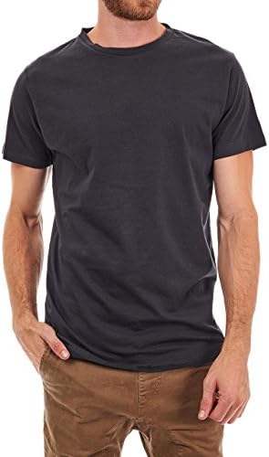 PX Clothing Men's Leo Long Curved Hem Contrast Tail Tee in Iron Ore