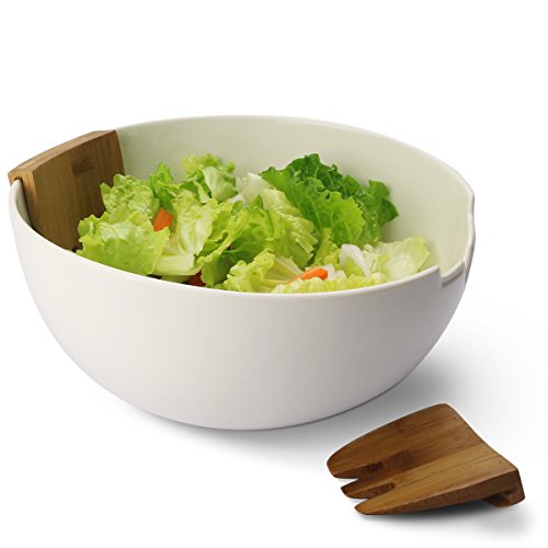 Sweese Porcelain Salad Bowl with Bamboo Serving Hands